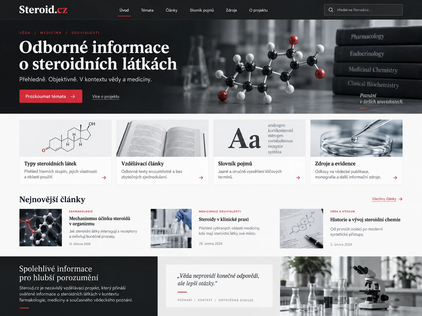 Ilustrační návrh odborného informačního portálu Steroid.cz o steroidních látkách